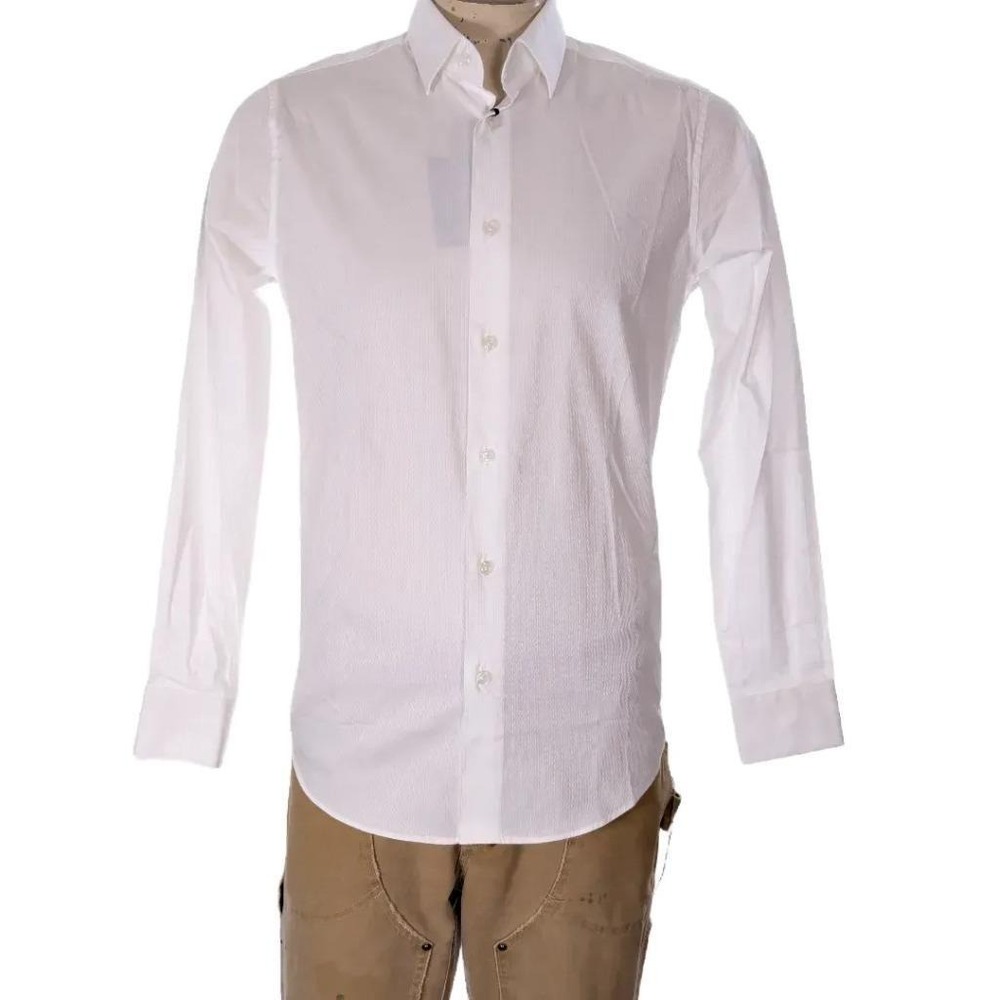 Cavalli Class White Button Up Dress Shirt Textured Long Sleeve Slim Sz 15 NWT